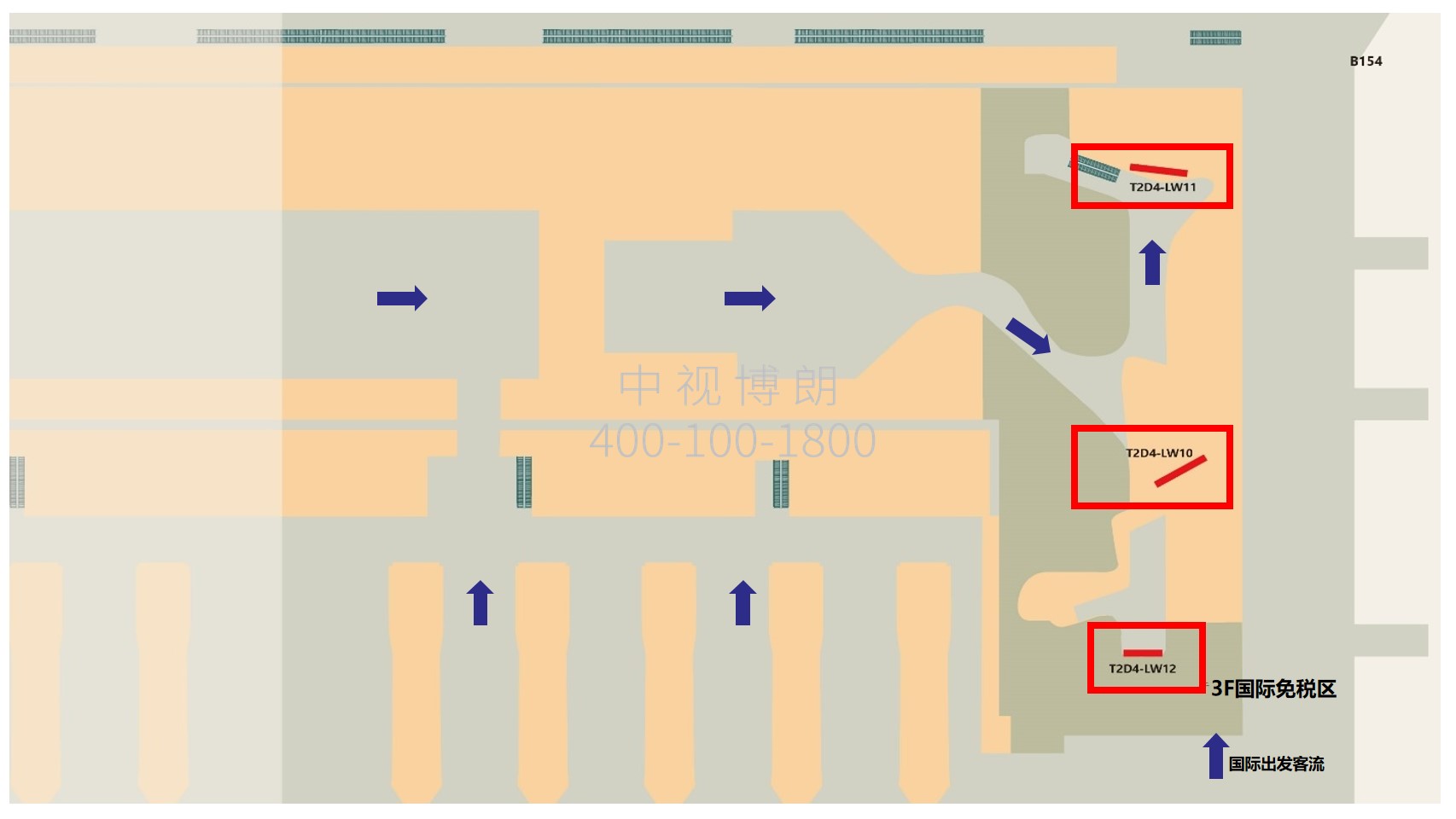 Guangzhou Airport Advertising-T2国际出发免税区地标灯箱套装点位图